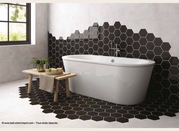 Bati-Orient Hexagonaux Lappatto 15x17 cm noir salle de bains