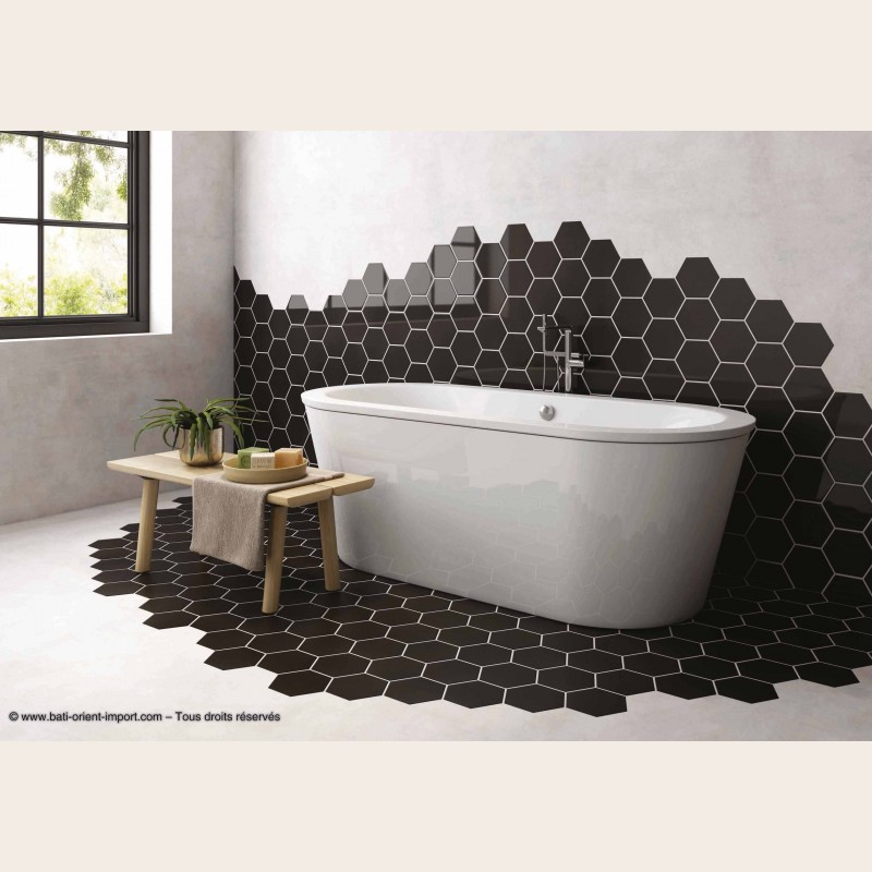 Bati-Orient Hexagonaux Lappatto 15x17 cm noir salle de bains